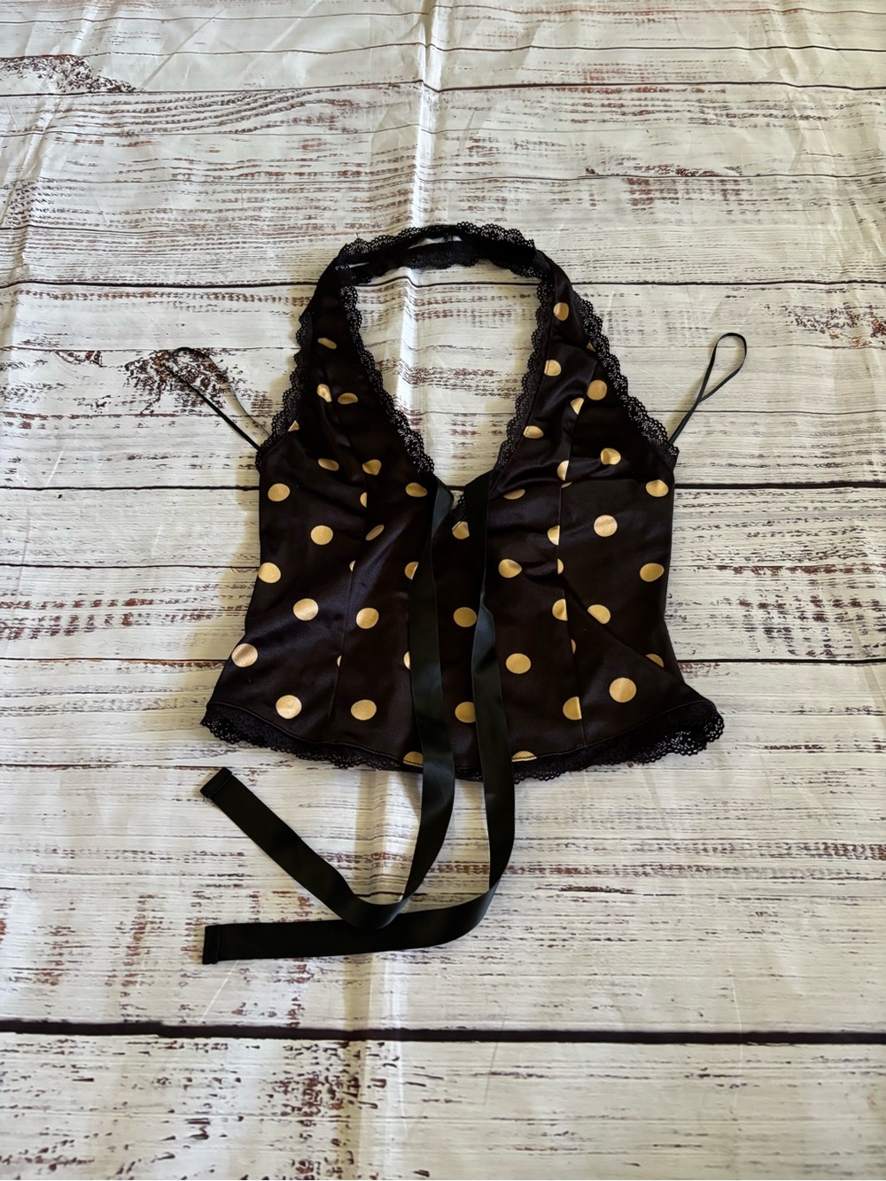Frenchi Black Halter Cami with Gold Polka Dots